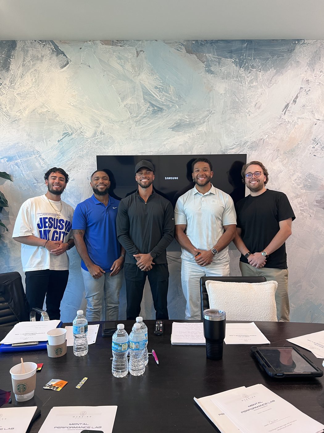 The Season 1 brotherhood standing together after a Lab session